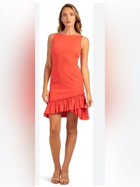 Trina Turk Bright coral Sleeveless Ruffle Hem Dress